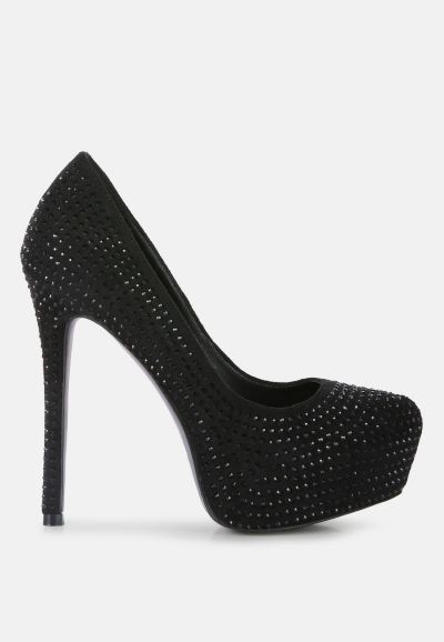 London Rag Womens Clarisse Diamante Faux Suede High Heeled Pumps