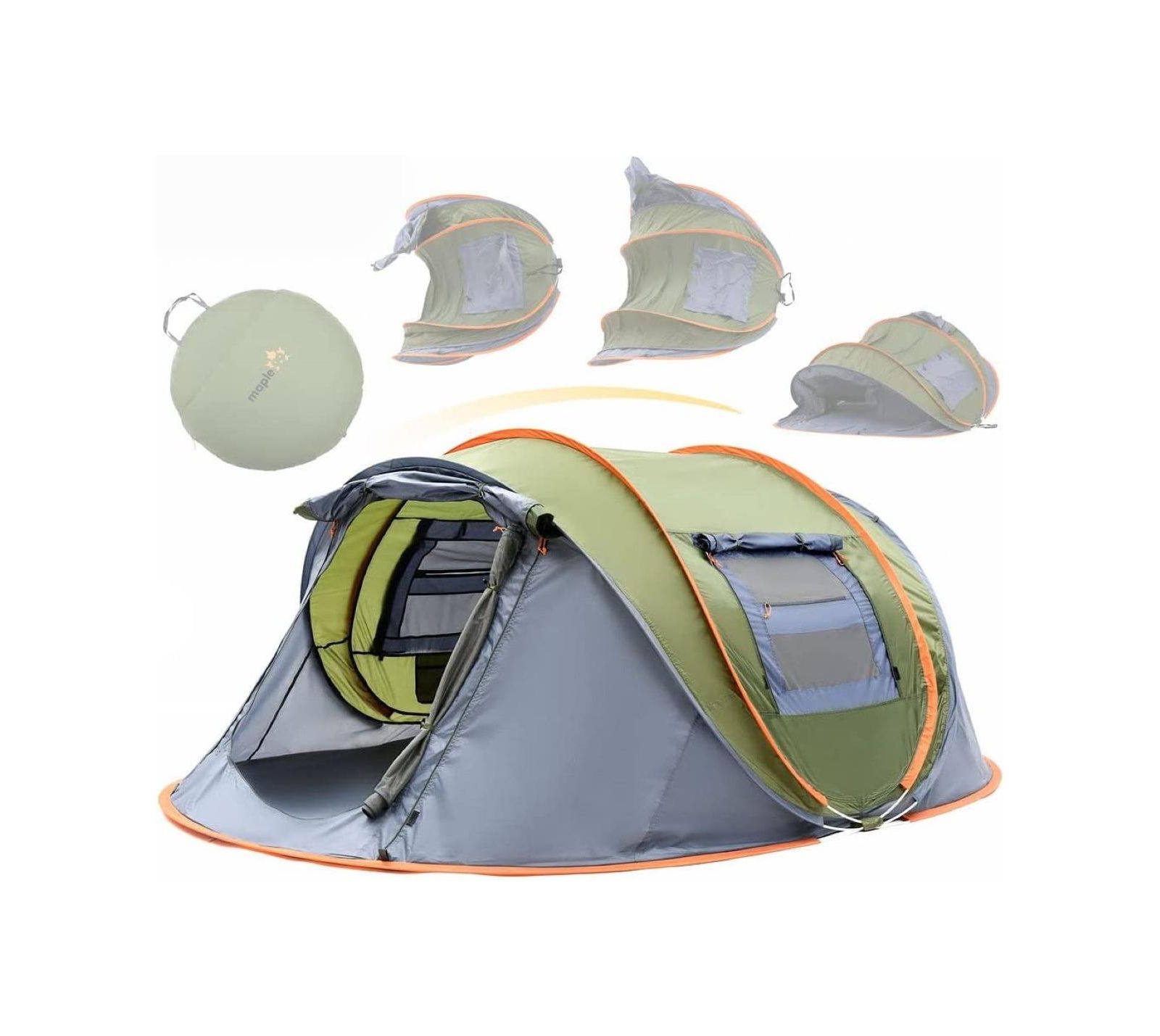 Camping Tent - 4-Person Easy Pop Up Tent with 2 Doors - UPF50+ Waterproof Instant Tent - Lightweight & Portable Family Tents for Outdoor Camping, Hiking & Traveling - Carrying Bag Included