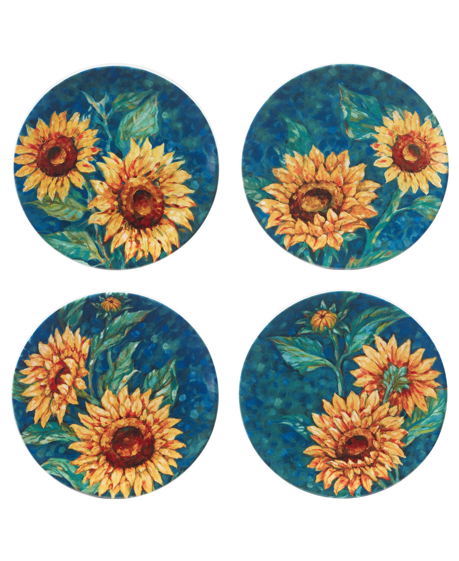 Certified International обеденные тарелки Golden Sunflowers, набор из 4 шт