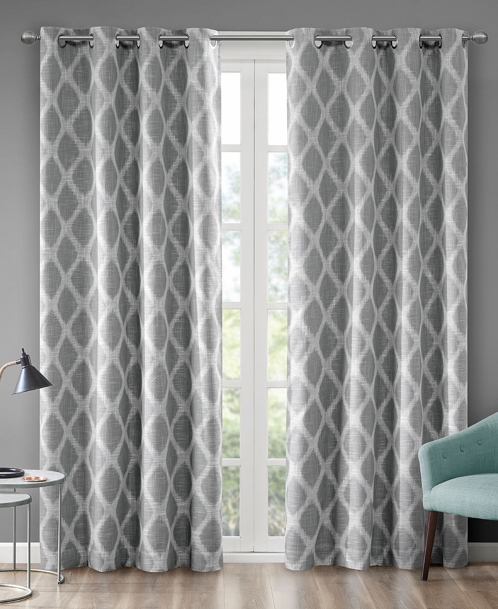 SunSmart Blakesly Ikat blackout curtains for bedroom, grommet top rod Single Curtain Panel
