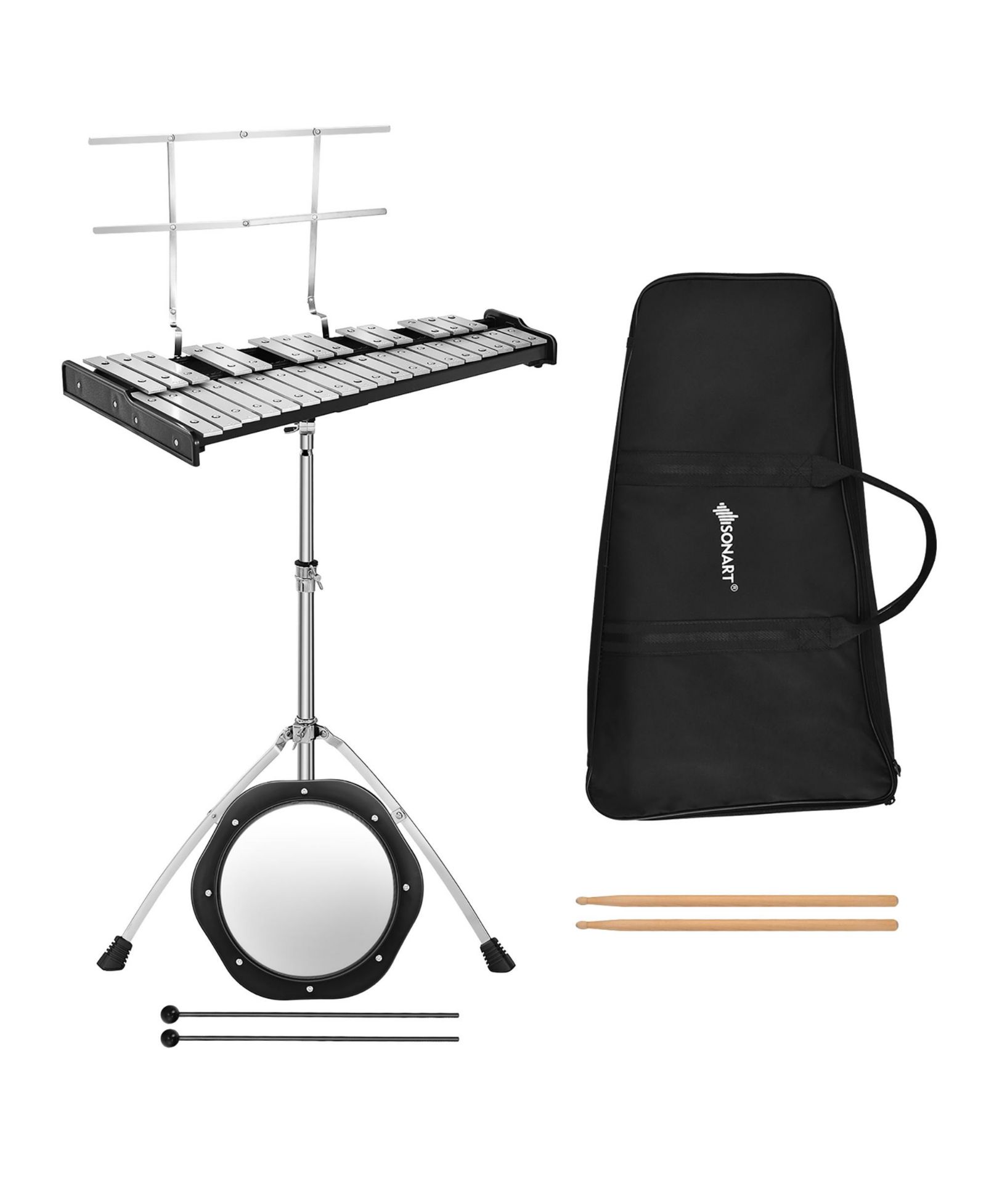 Costway 32-Note Glockenspiel Height-Adjustable 7-Piece Percussion Bell Kit, Ages 5+
