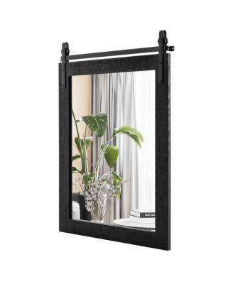 30''x22'' Wall Mount Mirror Decor Vanity Wood Frame Barn Door Style