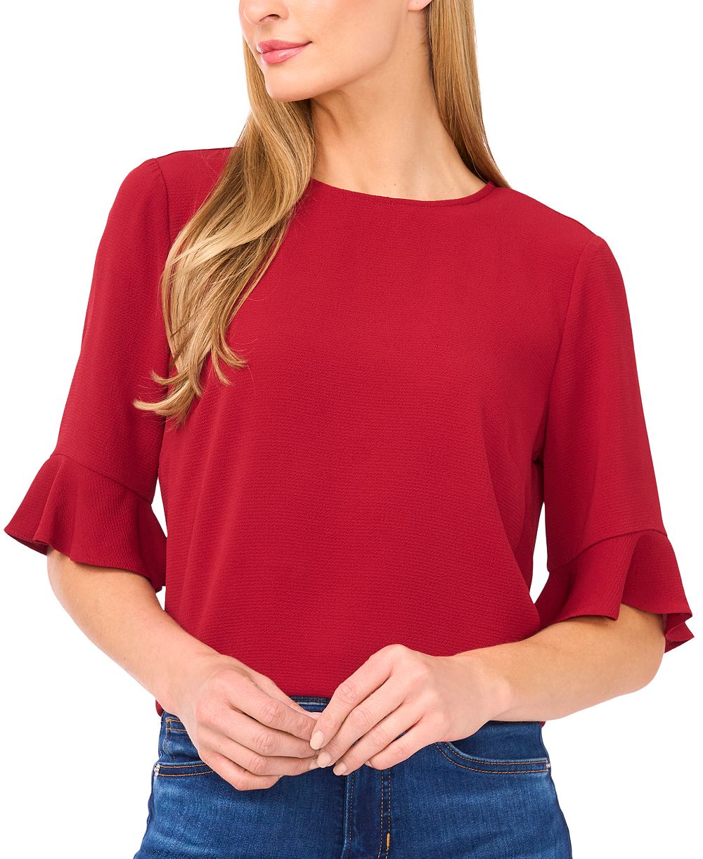 CeCe Women's Crewneck 3/4-Sleeve Ruffled Cuff Blouse