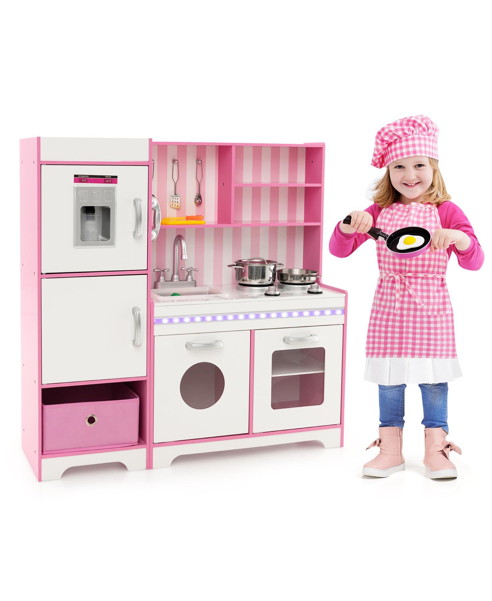 Sugift Kids Kitchen Playset with Adjustable LED Lights and Washing Machine, Ages 3+