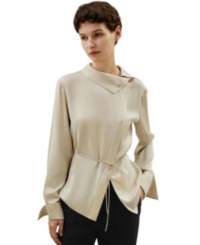 LILYSILK Women's Asymmetrical Silk Shirt with Waist Tie