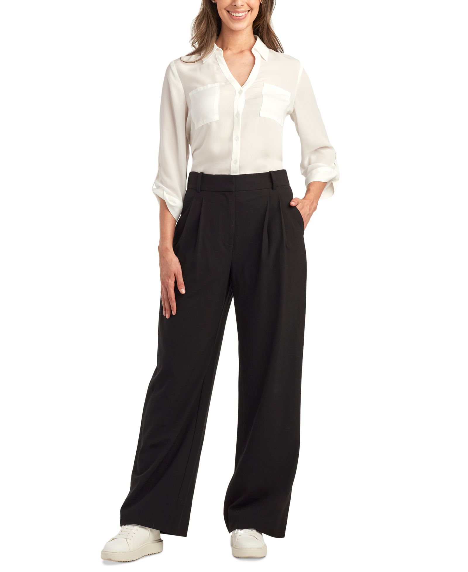 BCX Juniors' Pleated-Front Wide-Leg Pants
