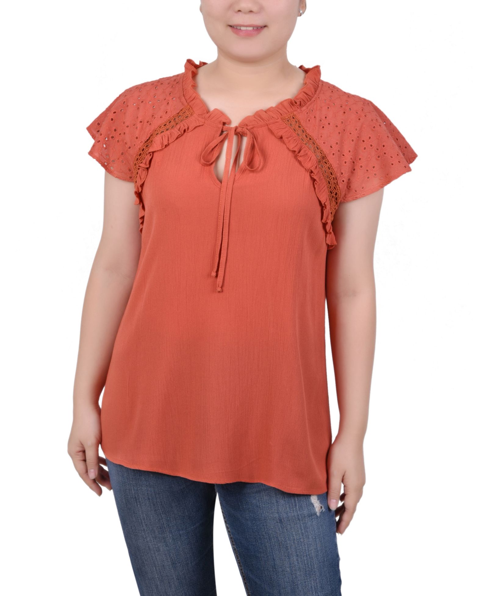 NY Collection Women's Eyelet Sleeve Blouse