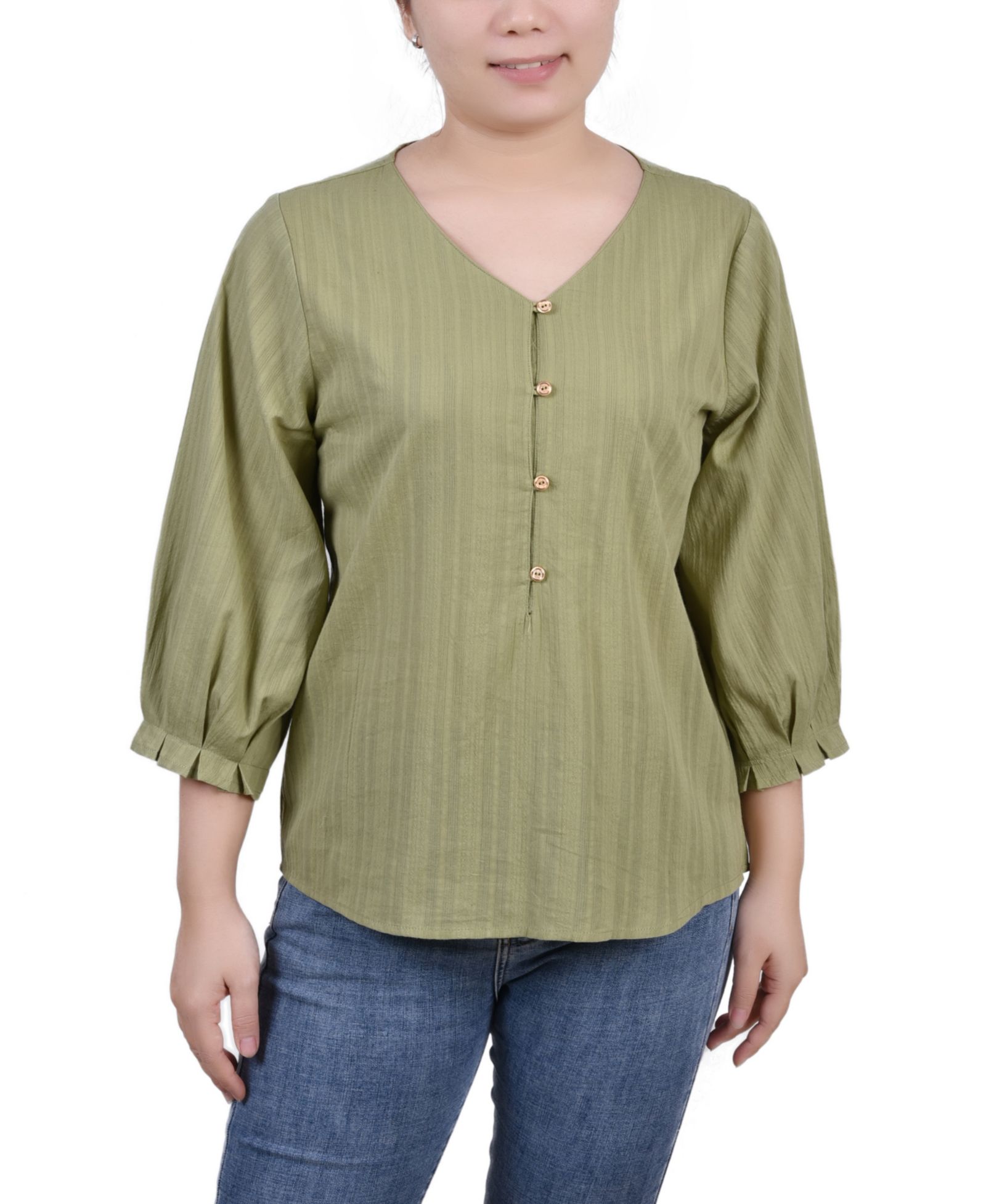 Женская блузка NY Collection 3/4 Sleeve Button Placket Jacquard