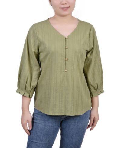 Женская блузка NY Collection 3/4 Sleeve Button Placket Jacquard