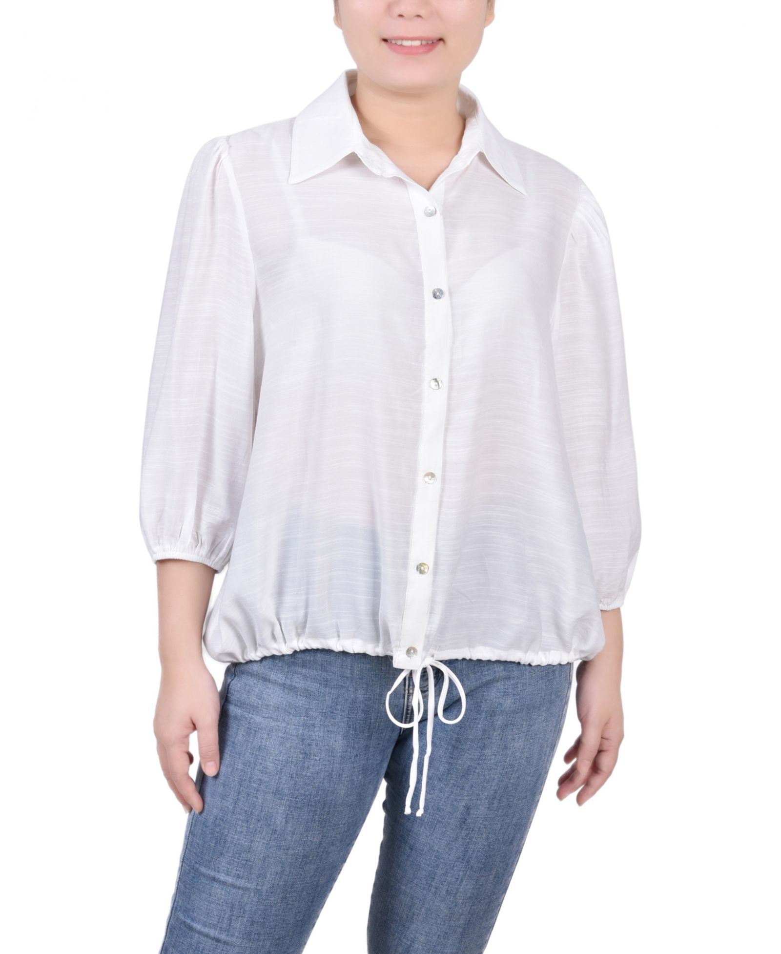 NY Collection Women's 3/4 Sleeve Drawstring Blouse