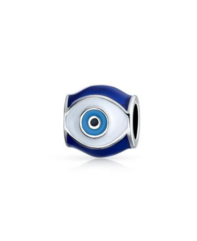 Bling Jewelry Amulet Blue Enamel Evil Eye Charm Bead for Bracelet .925 Sterling Silver