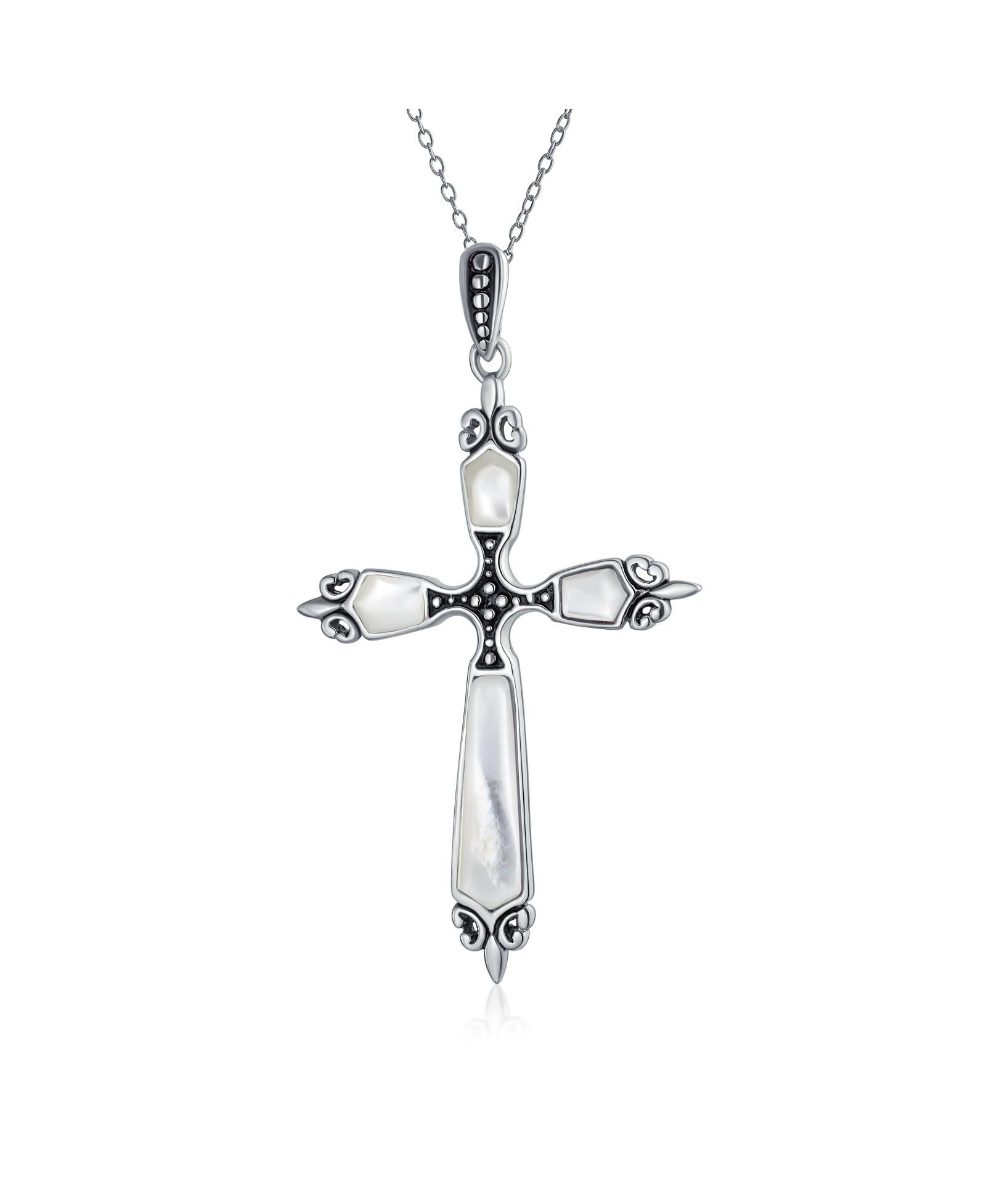 Кулон-крест с бирюзой и лилиями на цепочке из стерлингового серебра, Bling Jewelry