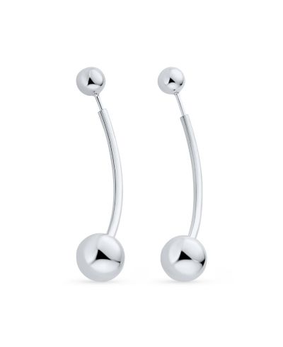 Bling Jewelry серьги Bling Jewelry Modern Geometric Long Bar Double Bead Ball Drop,.925 Sterling Silver