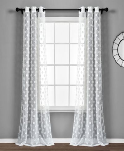Lush Decor Textured Dot Grommet Sheer Window Curtain Panels Pair 38"W x 84"L Blush - Sheer Curtains For Bedroom - Pink Living Room Curtains Polka Dot
