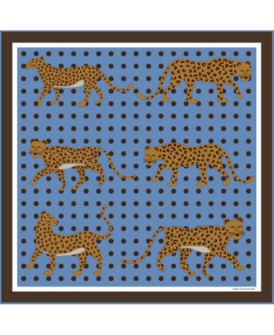 Шарф шелковый двусторонний Jessie Zhao New York Blue Leopards Garden
