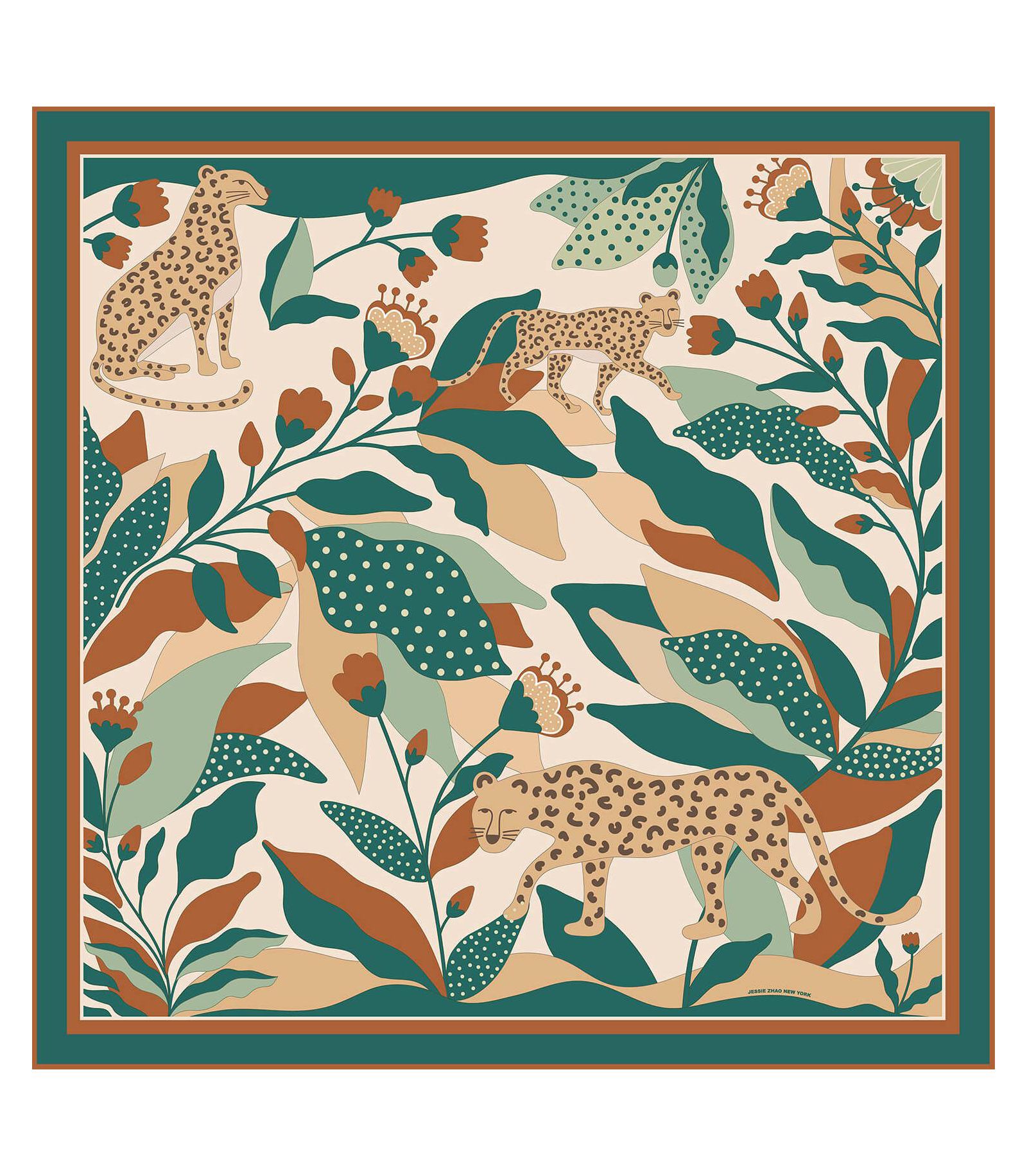 Jessie Zhao New York шелковый шарф двухсторонний, Green Wonderland