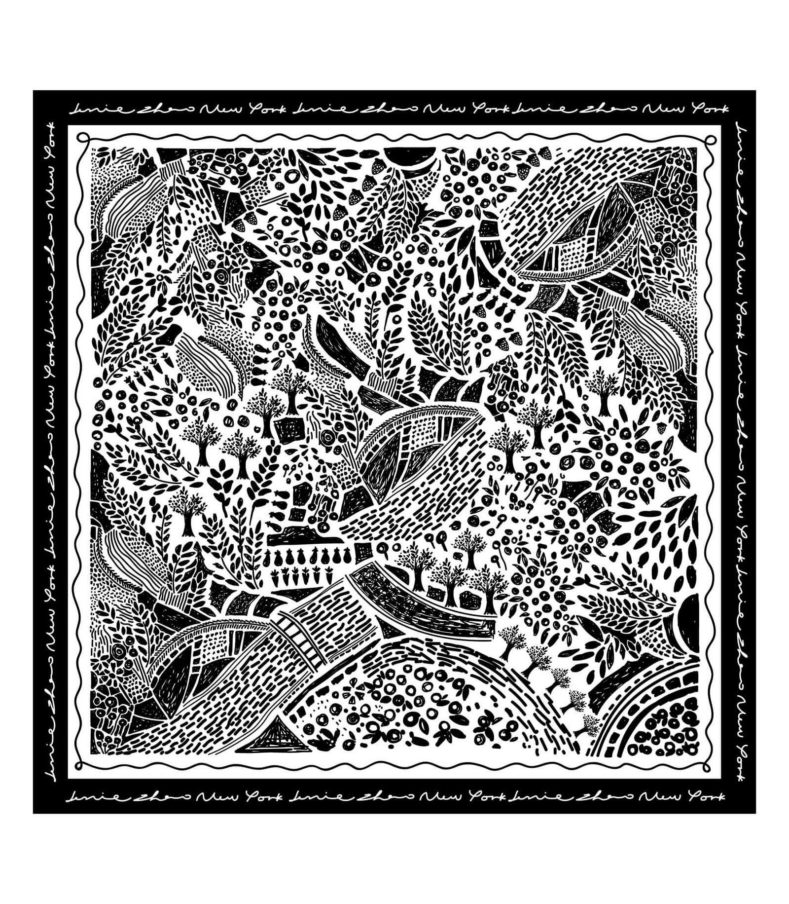 Шелковый шарф Jessie Zhao New York DOUBLE SIDED SILK SCARF OF BLACK GARDEN