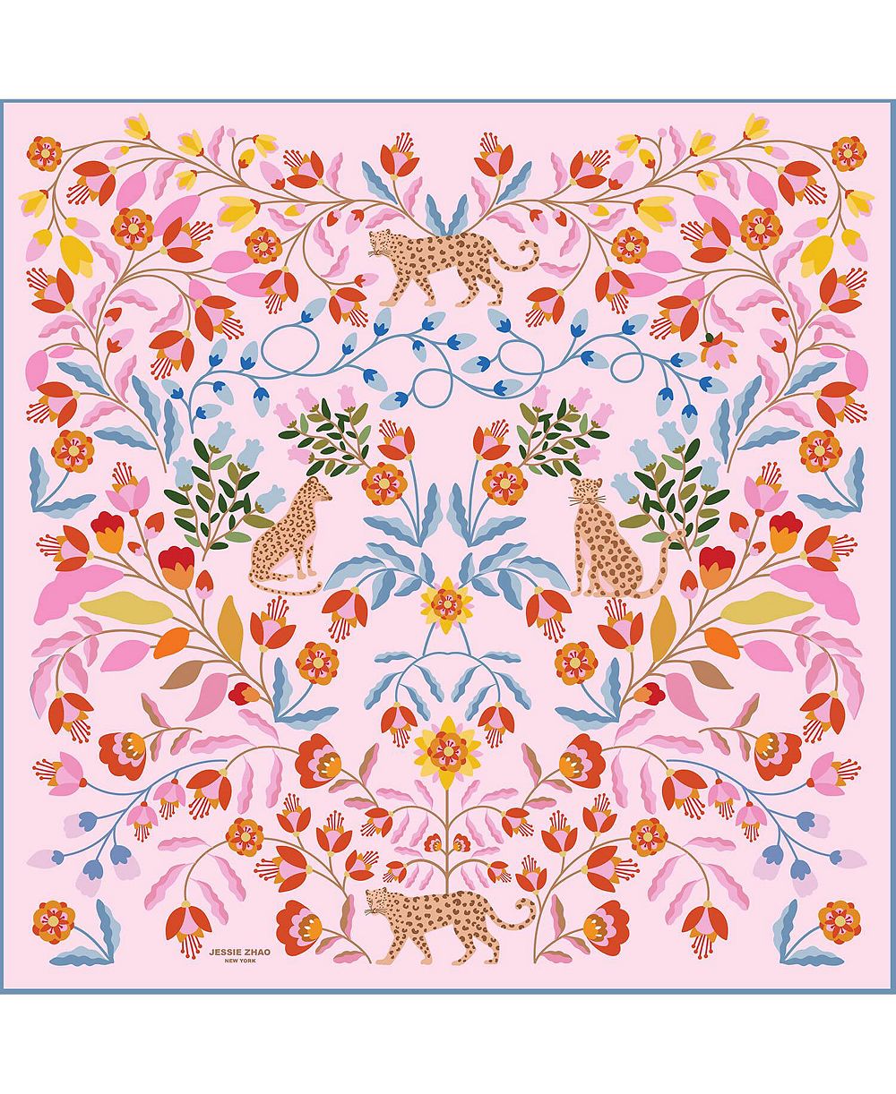 Шелковый шарф Jessie Zhao New York Double Sided Pink Blossom Jungle