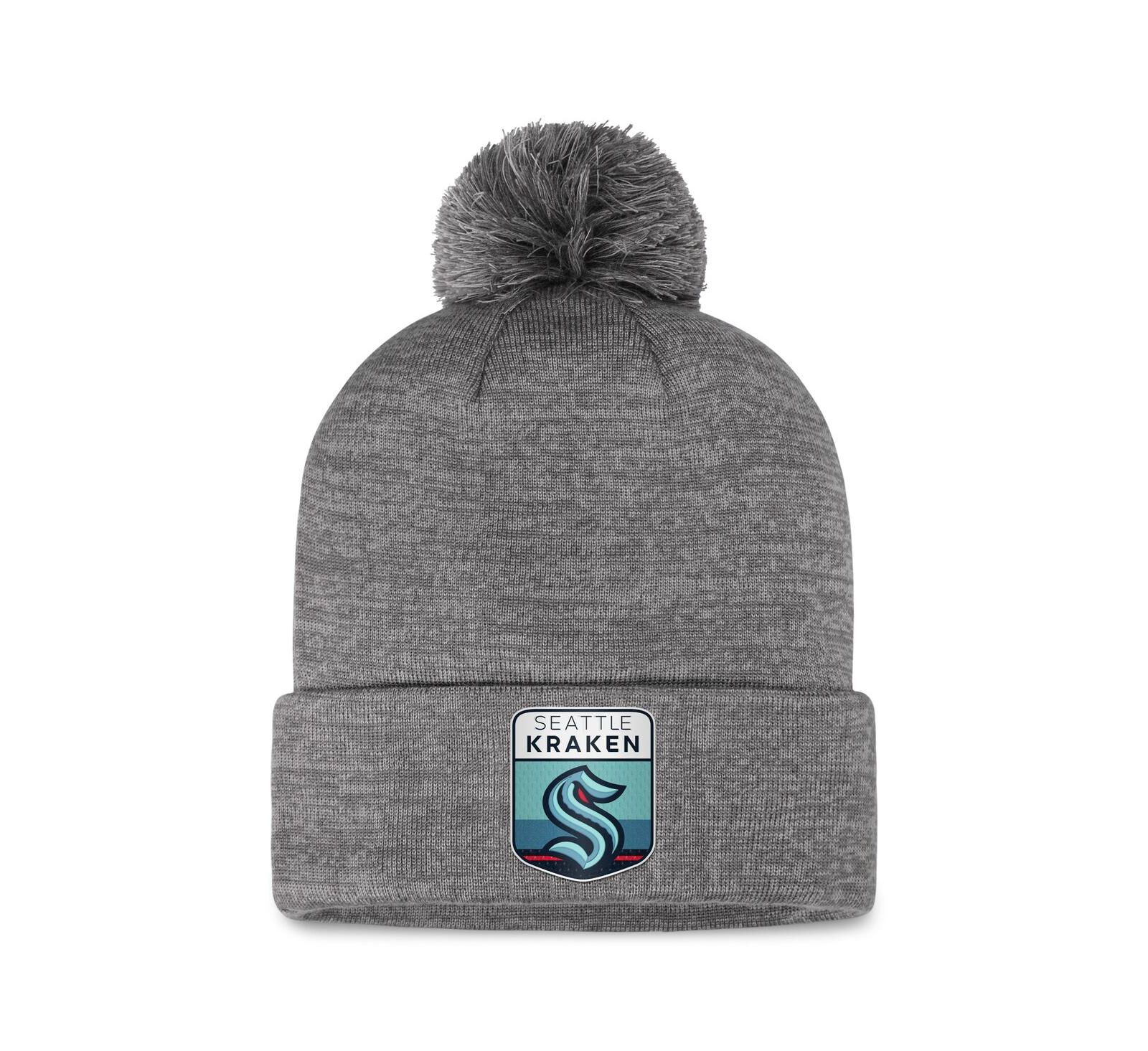 Fanatics Мужская вязаная шапка с помпоном Seattle Kraken Gray