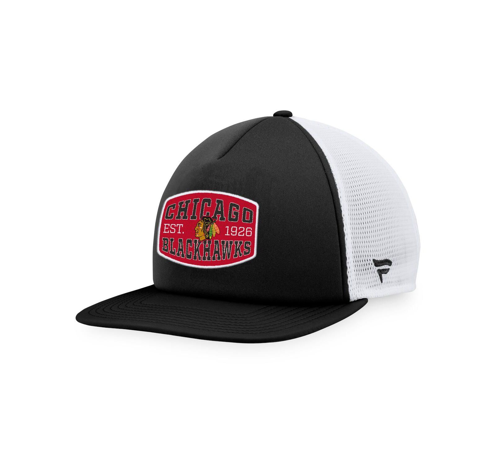 Мужская кепка Fanatics Black White Chicago Blackhawks Foam Front Patch Trucker Snapback