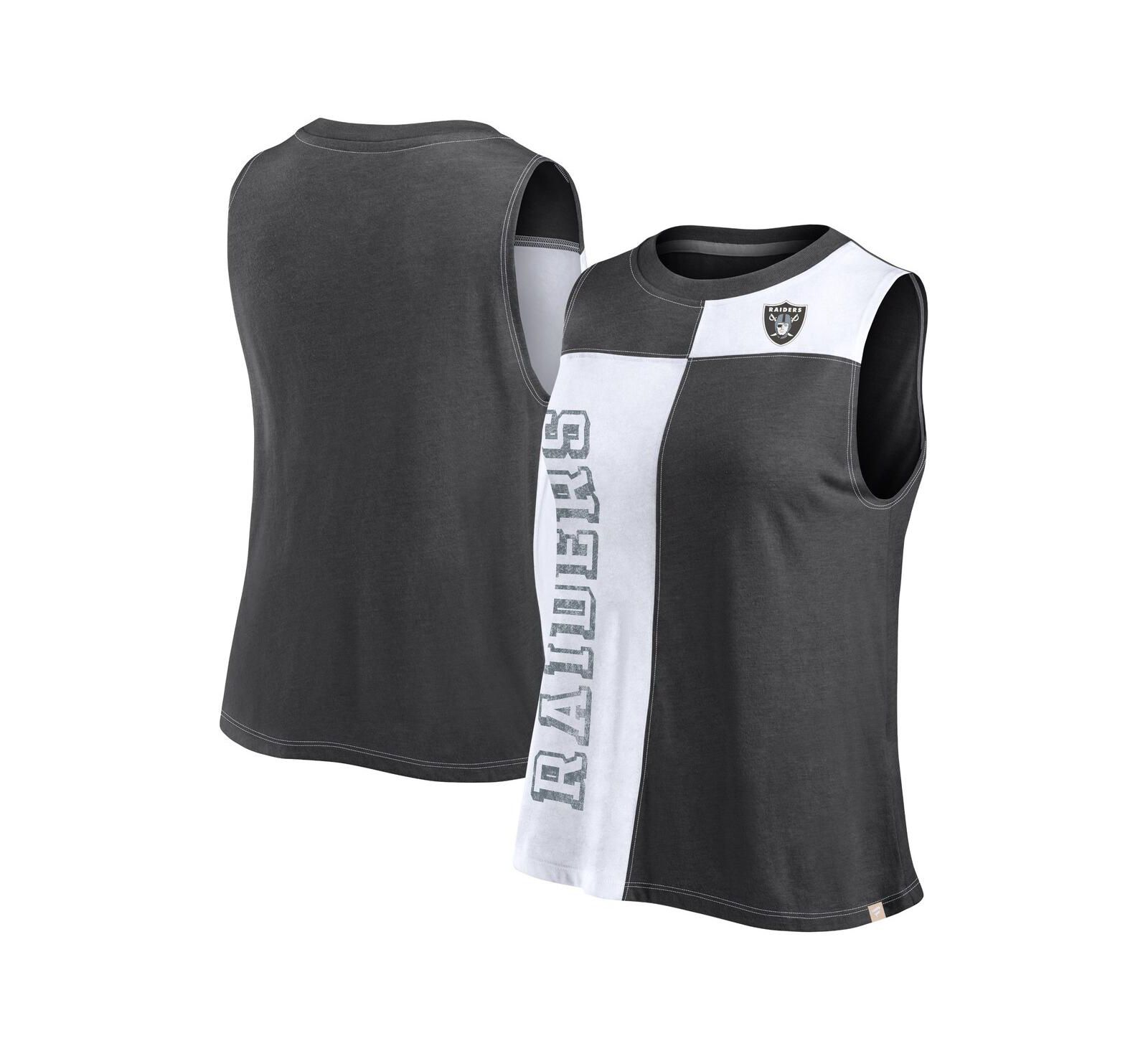 Женский топ Fanatics Black, White Distressed Las Vegas Raiders Script Color Block Tank Top