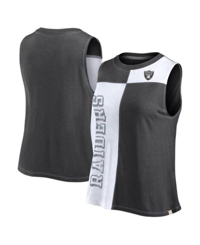 Women's Fanatics Black, White Distressed Las Vegas Raiders Script Color Block Tank Top