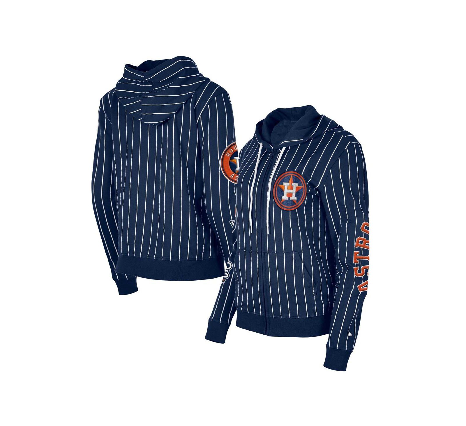 Женское худи-куртка New Era Navy Houston Astros Pinstripe Tri-Blend Full-Zip