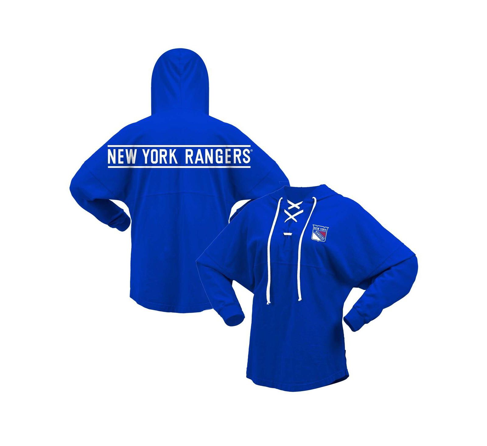 Женское худи Fanatics Blue New York Rangers Jersey Lace-Up V-Neck Long Sleeve