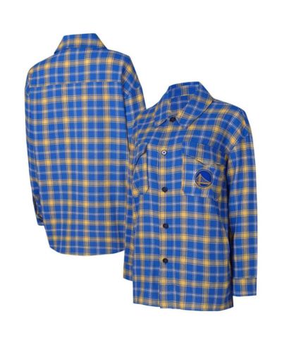 Women's College Concepts Blue, Gold Golden State Warriors Boyfriend Button-Up Nightshirt