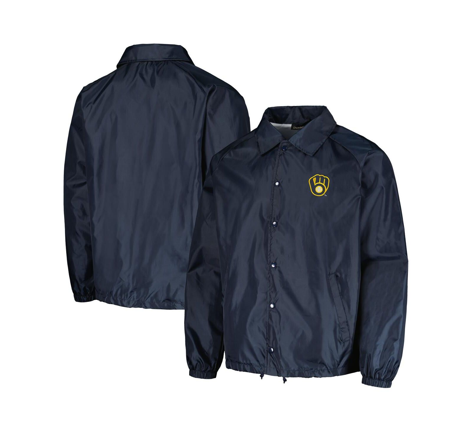 Men's Dunbrooke Navy Milwaukee Brewers Coach's Raglan Full-Snap Windbreaker Jacket