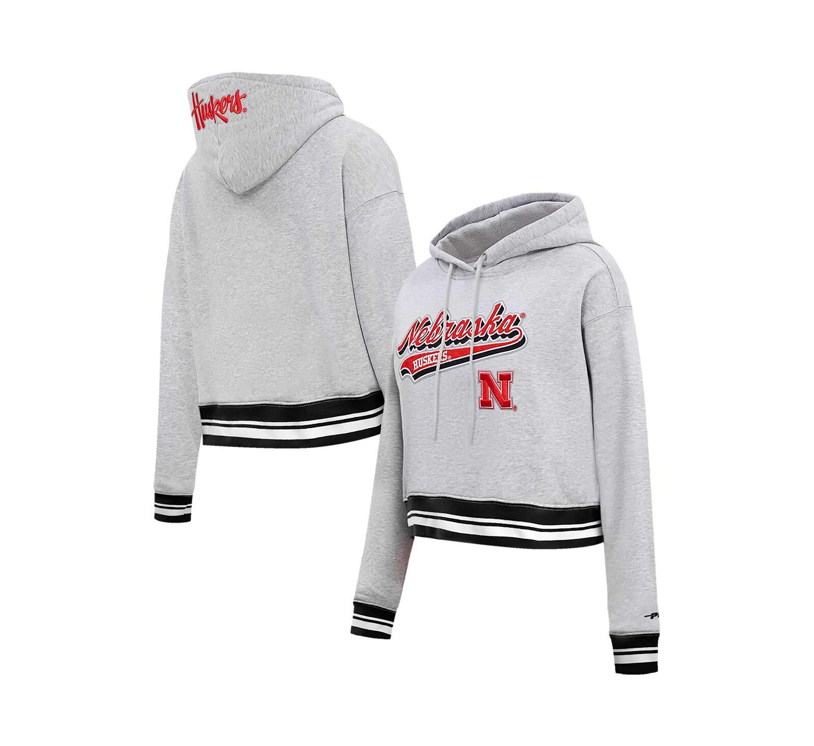Женское укороченное худи Pro Standard Heather Gray Nebraska Huskers Script Tail Fleece