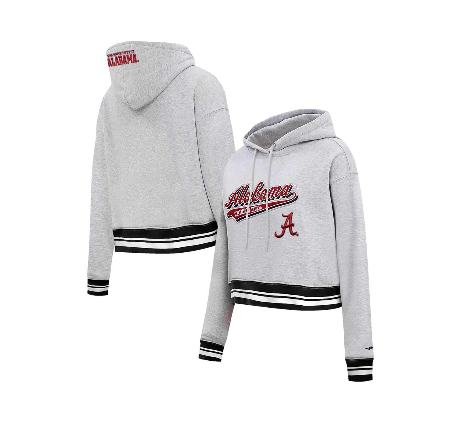 Женское укороченное худи Pro Standard Heather Gray Alabama Crimson Tide Script Tail Fleece Cropped Pullover
