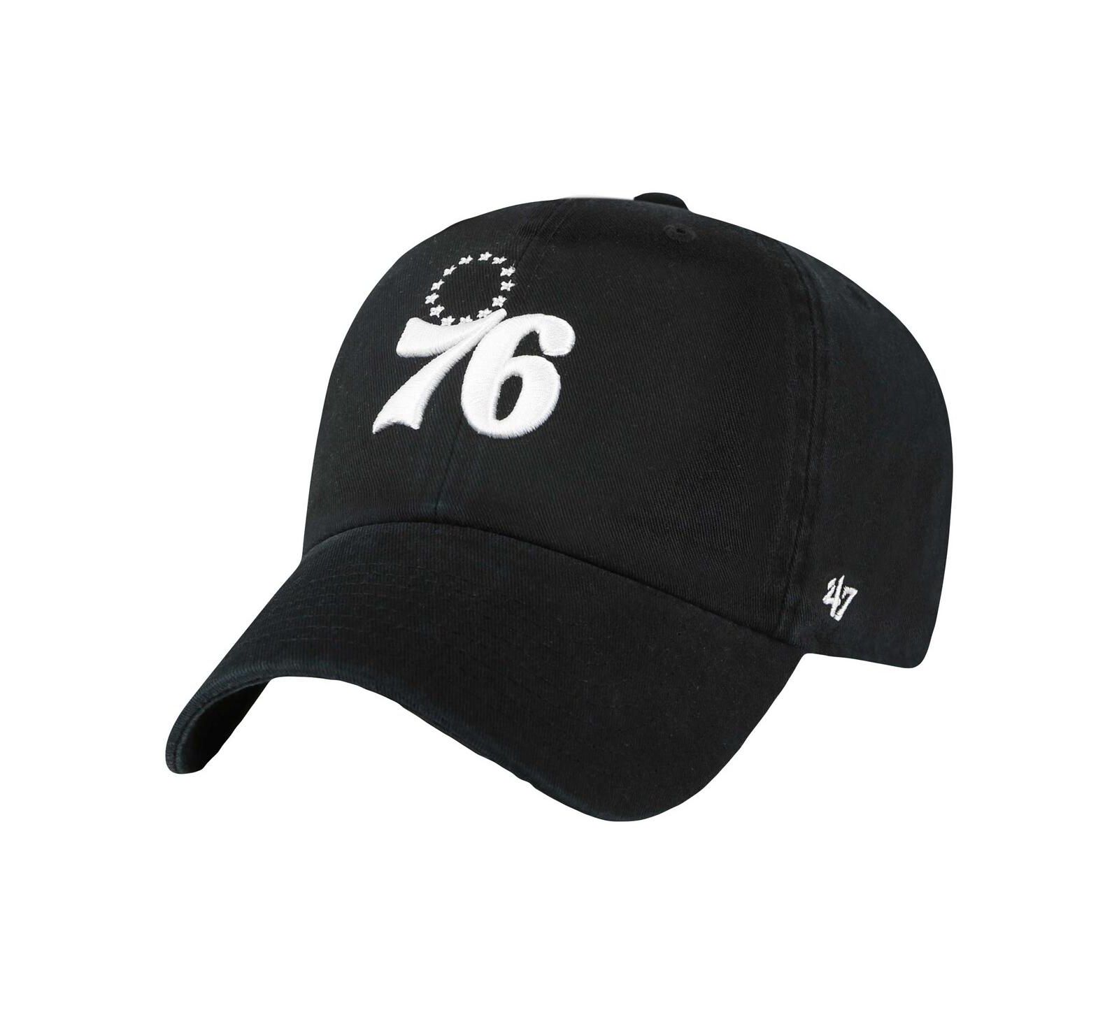 Men's '47 Brand Black Philadelphia 76ers Core Logo Clean Up Adjustable Hat