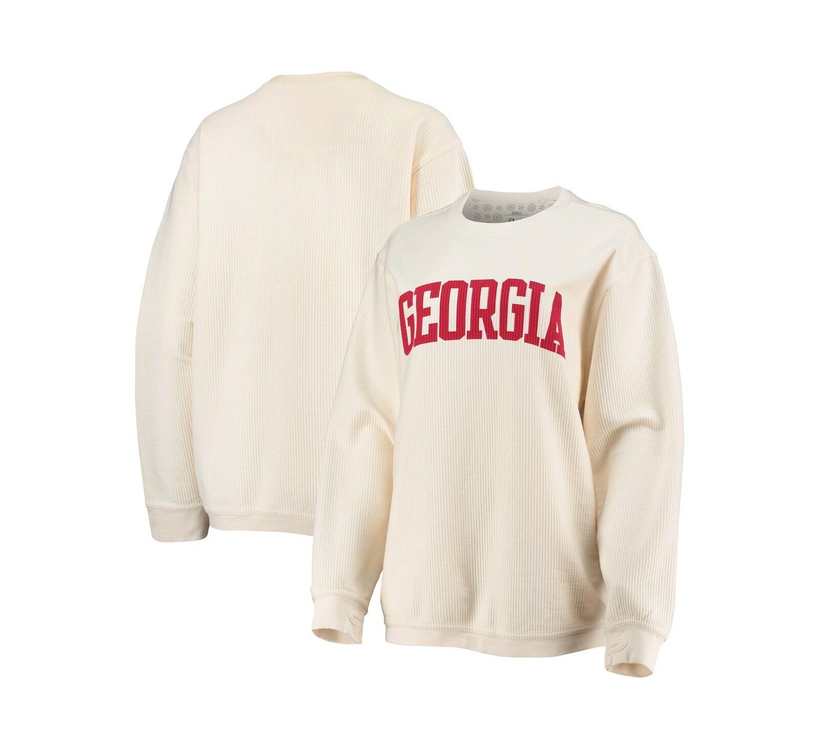 Женская свитшот Pressbox White Distressed Georgia Bulldogs Comfy Cord Vintage-Like Wash Basic Arch Pullover