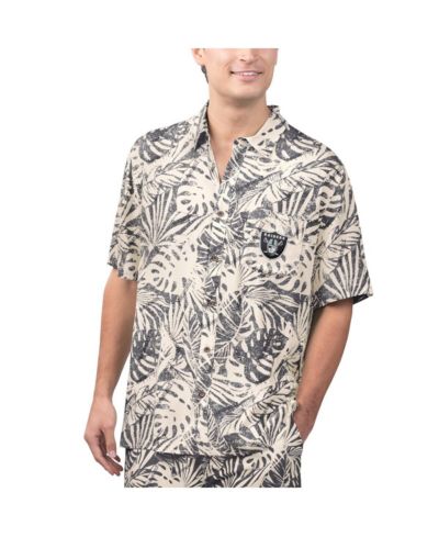 Мужская рубашка Margaritaville Tan Las Vegas Raiders Sand Washed Monstera Print Party Button-Up