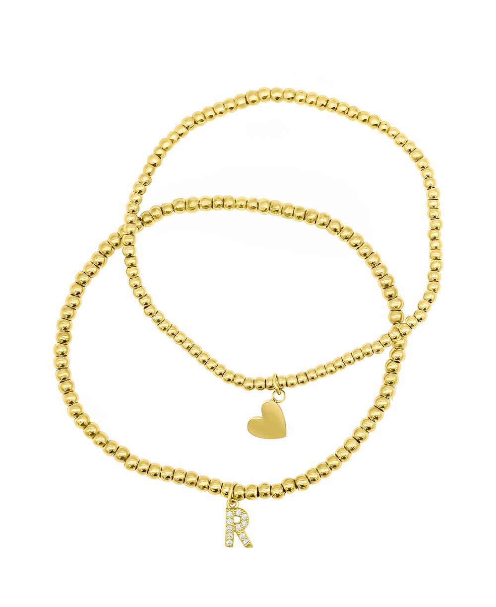 Набор браслетов ADORNIA 14K Gold-Plated Stretch с Mini Crystal Initial