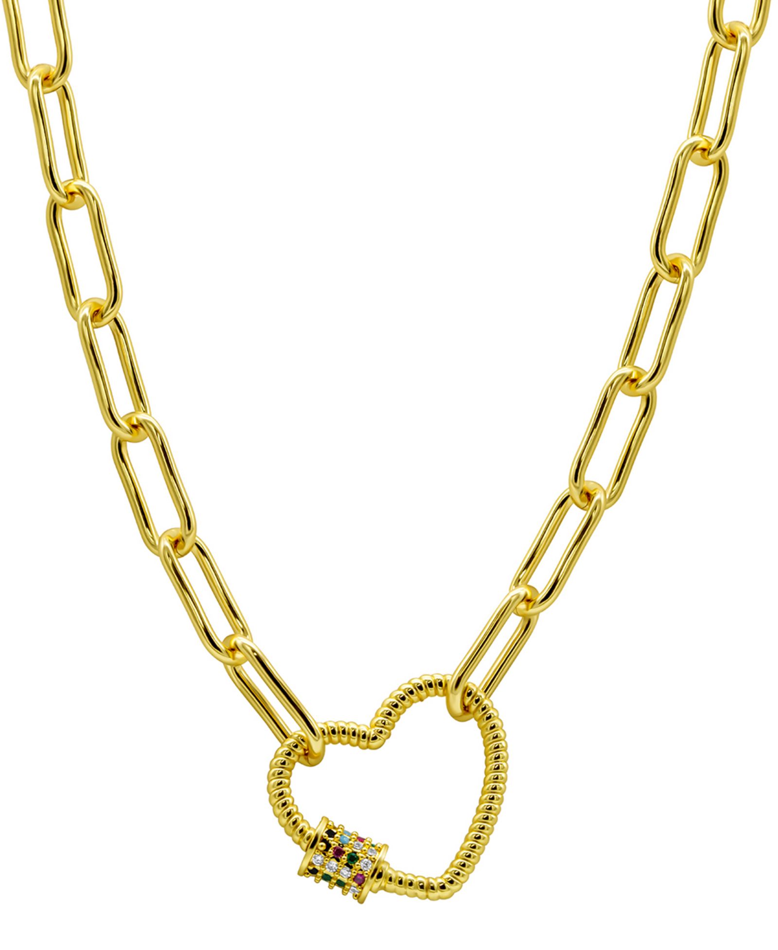 Цепочка ADORNIA 14K Gold-Plated Paper Clip с подвеской Rainbow Heart