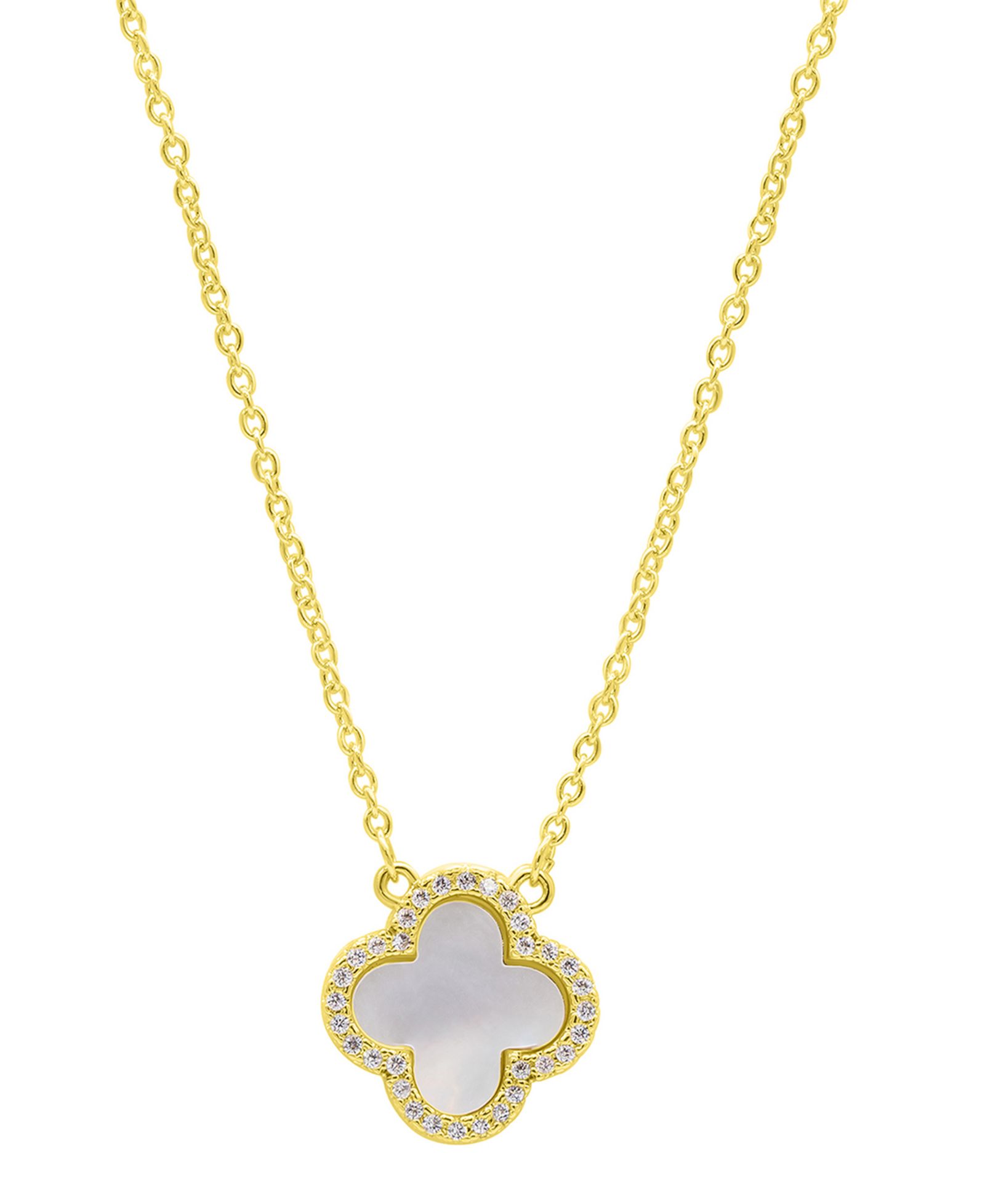 Ожерелье ADORNIA 14K Gold-Plated Crystal Halo White Mother-of-Pearl Clover