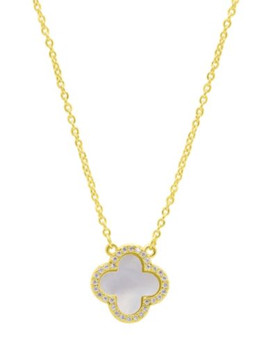 Ожерелье ADORNIA 14K Gold-Plated Crystal Halo White Mother-of-Pearl Clover