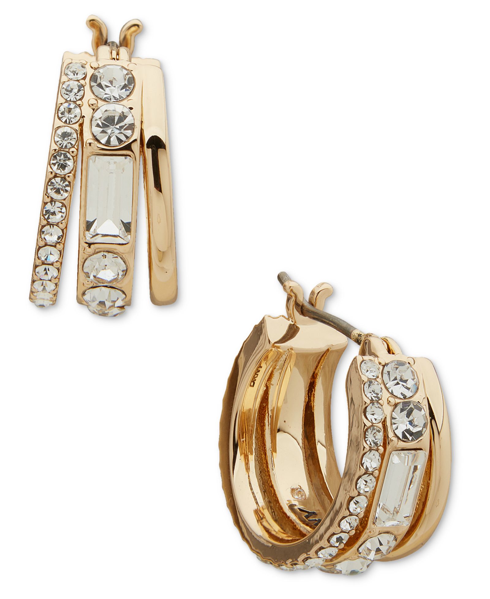 DKNY Gold-Tone Extra-Small Crystal Triple-Split Hoop Earrings, 0.47"