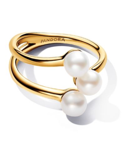 Кольцо Pandora Treated Freshwater Cultured Pearl Open в позолоченном золоте 14k