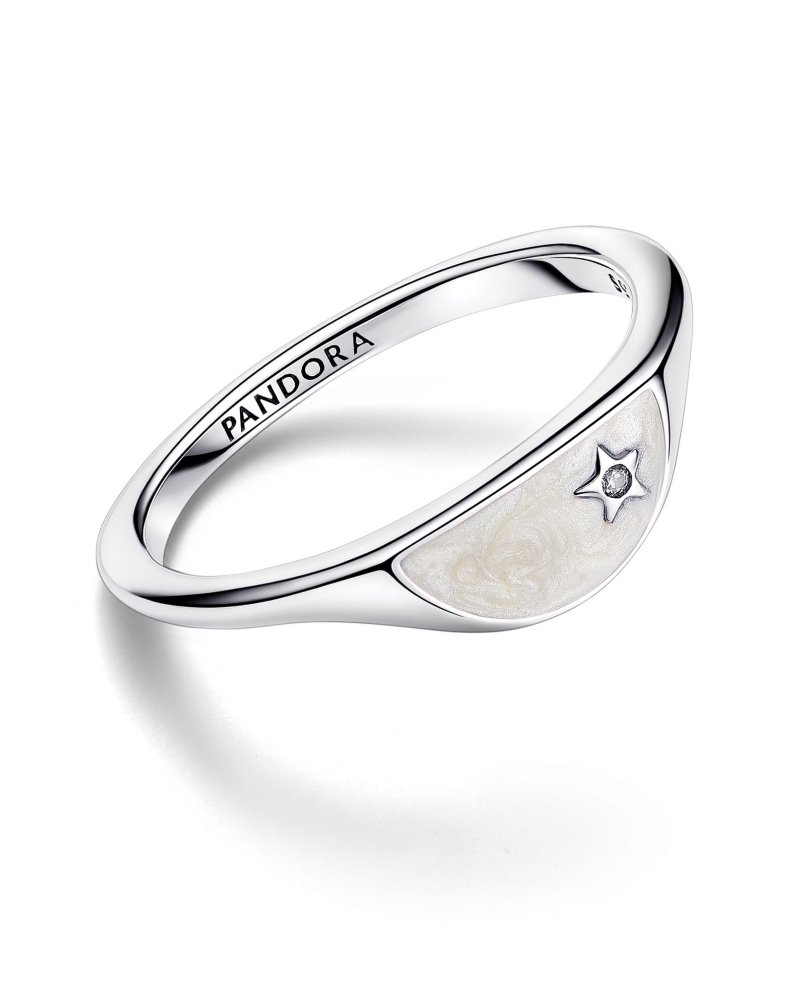 Pandora Halved Enamel Signet with Clear Cubic Zirconia Stones Ring