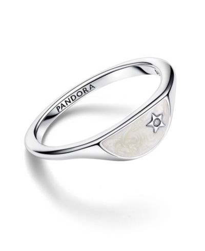 Pandora Halved Enamel Signet with Clear Cubic Zirconia Stones Ring