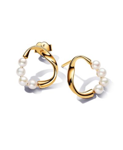 Серьги-гвоздики Pandora с культивированным речным жемчугом и позолотой 14k