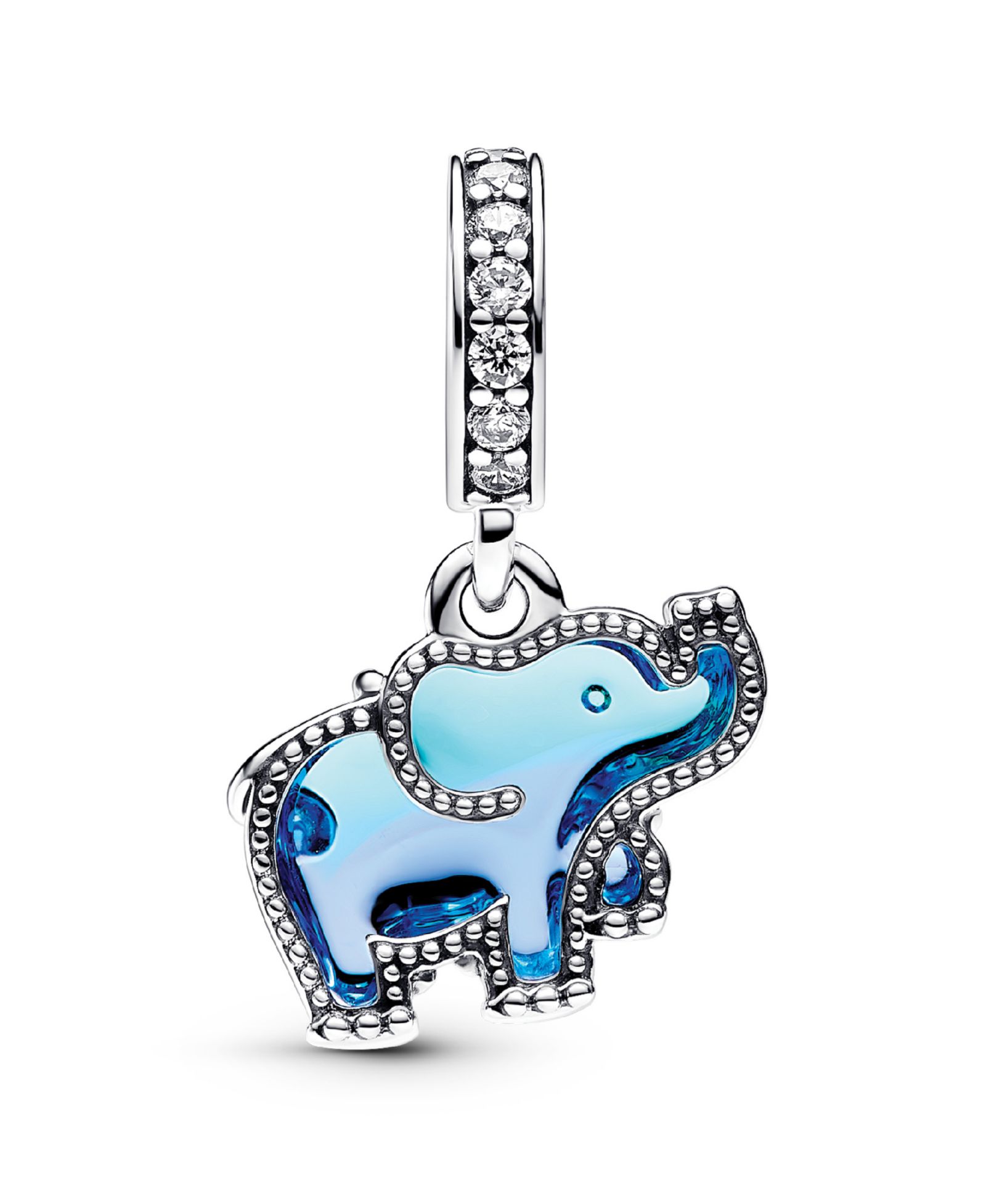 Pandora Sterling Silver Blue Murano Glass Elephant Dangle Charm