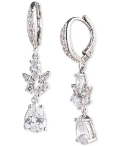 Серьги Givenchy Silver-Tone Mixed Cut Cubic Zirconia Double Drop