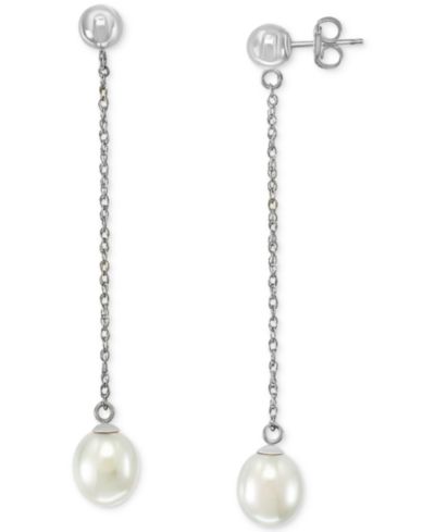 Серьги-подвески EFFY Collection Freshwater Pearl (7mm) из белого золота 14k