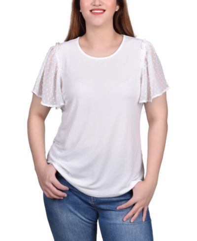 NY Collection Petite Топ Petite с воланы и узором в горошек