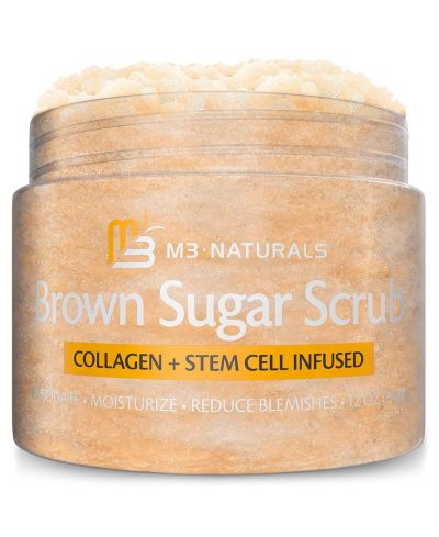 M3 Brown Sugar Body Scrub with Collagen Stem Cell Exfoliating Body Scrubber Face Cleanser 12 oz