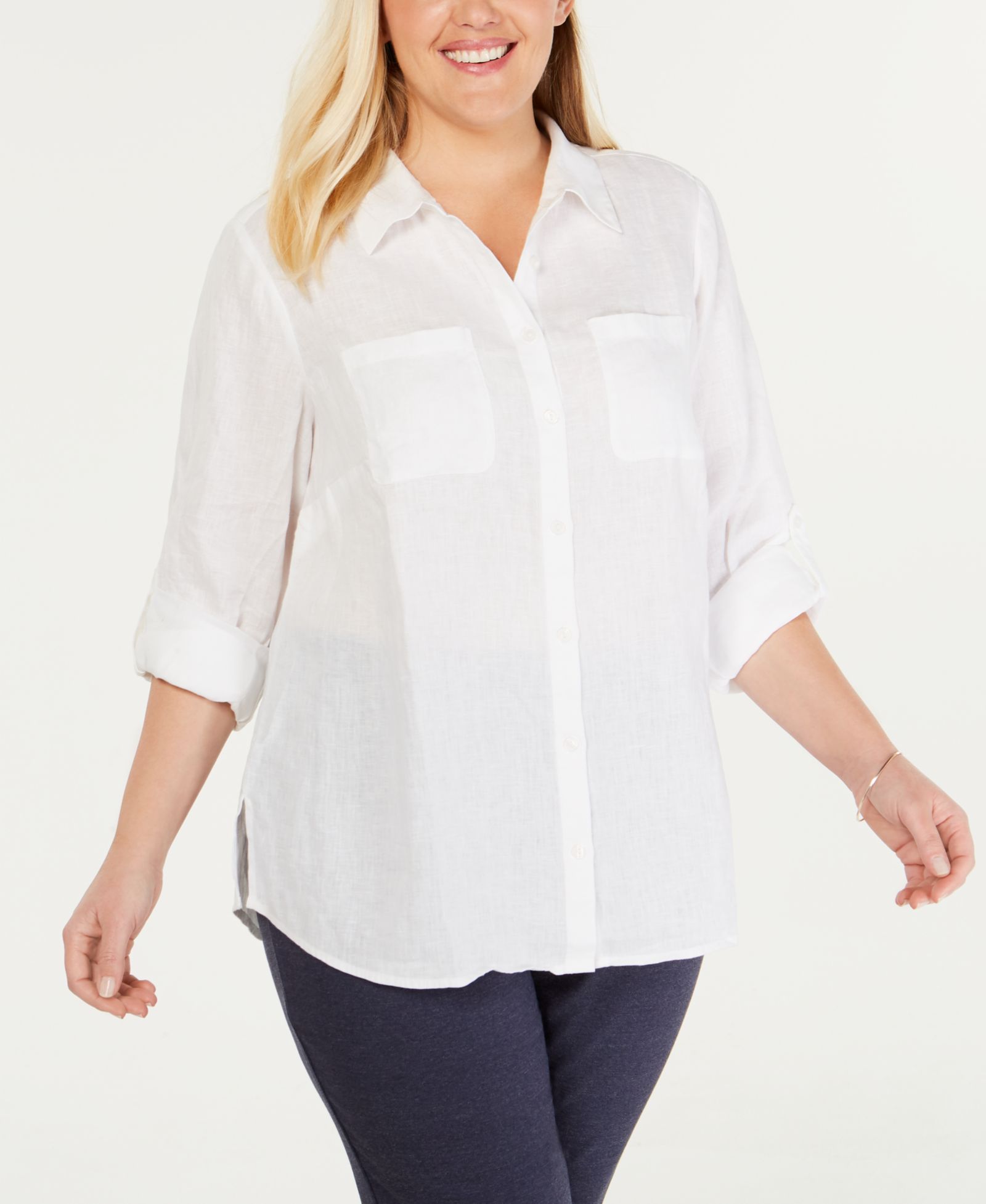 Рубашка Charter Club Plus Size Roll-Tab 100% Linen